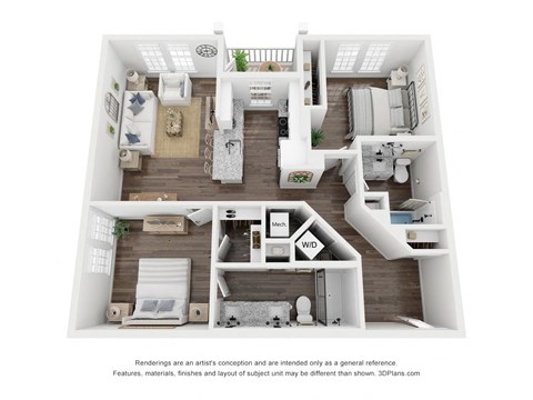Floor plan for 2 beds, 2 baths, 1034 sqft